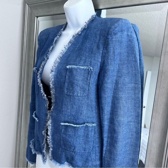 JOSEPH Womens Blue Metallic Tweed Silk Blend Blazer Fringe Size 40 EU. US M. - Picture 4 of 9